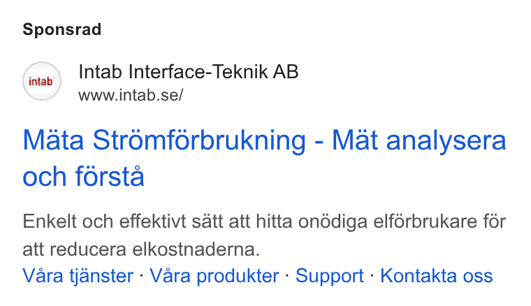 Upsales ad on Google Ads: Sponsrad Mata Stromforbrukning - Mat analysera och forsta Enkelt och effektivt satt att hitta onddiga elférbrukare for att reducera elkostnaderna. Vara tjanster - Vara produkter - Support - Kontakta oss