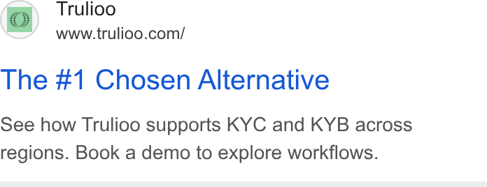 Trulioo ad on Google Ads: The #1 Chosen Alternative See how Trulioo supports KYC and KYB across regions. Book a demo to explore workflows.