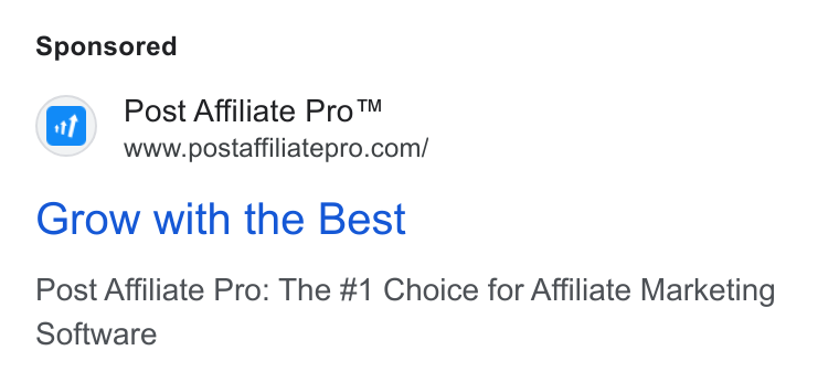 Post Affiliate Pro ad on Google Ads: Grow with the Best Post Affiliate Pro: The #1 Choice for Affiliate Marketing Software