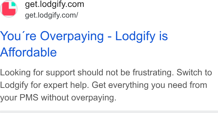 Lodgify ad on Google Ads: get.lodgify.com/ You re Overpaying - Lodgify is Affordable Looking for support should not be frustrating. Switch to Lodgify for expert help. Get everything you need from your PMS without overpaying.