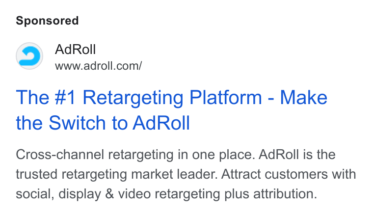 AdRoll ad on Google Ads: The #1 Retargeting Platform - Make the Switch to Ad Roll Cross-channel retargeting in one place. Ad Roll is the trusted retargeting market leader. Attract customers with social, display & video retargeting plus attribution.