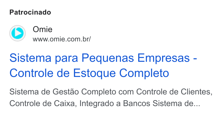 Omie ad on Google Ads: Patrocinado Sistema para Pequenas Empresas - Controle de Estoque Completo Sistema de Gestao Completo com Controle de Clientes, Controle de Caixa, Integrado a Bancos Sistema de...
