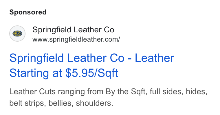 K&B Leather Co — Google Display Text Ad preview (271 days)