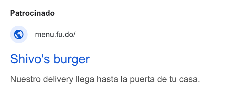 Fudo ad on Google Ads: Patrocinado ©: menu.fu.do/ Shivo's burger Nuestro delivery llega hasta la puerta de tu casa.