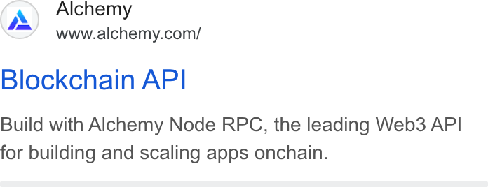 Alchemy ad on Google Ads: Blockchain API Build with Alchemy Node RPC, the leading Web3 API for building and scaling apps onchain.