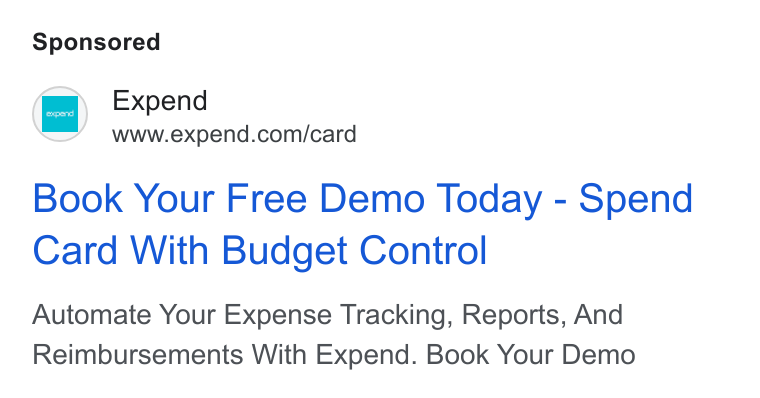 Expend ad on Google Ads: Book Your Free Demo Today - Spend Card With Budget Control Automate Your Expense Tracking, Reports, And Reimbursements With Expend. Book Your Demo