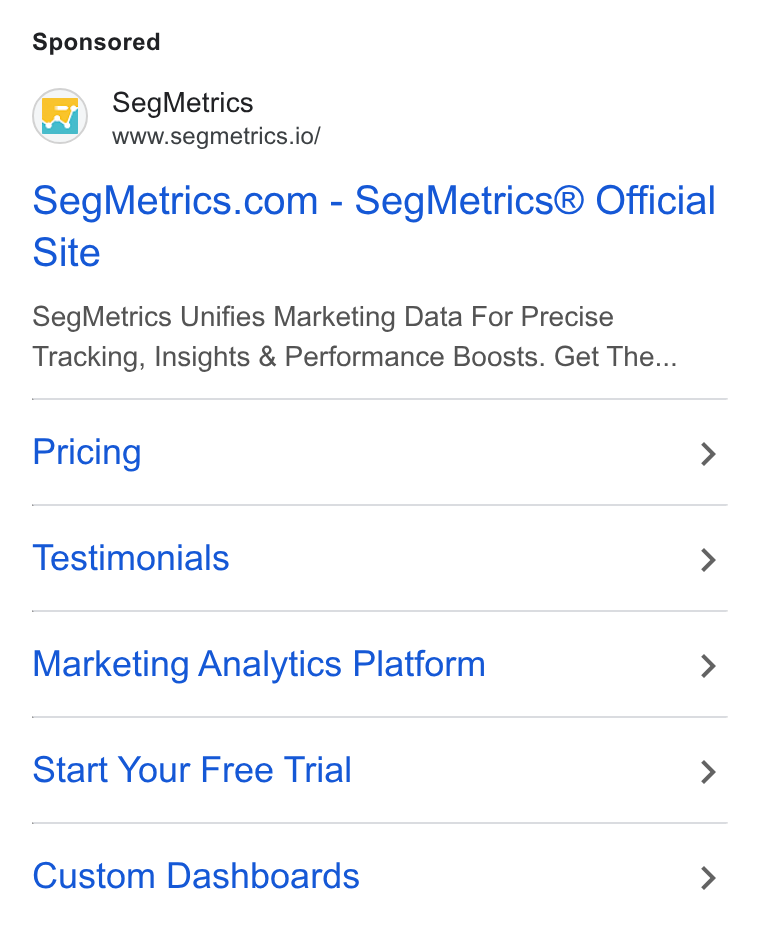 SegMetrics ad on Google Ads: Seg Metrics Site Seg Metrics Unifies Marketing Data For Precise Tracking, Insights & Performance Boosts. Get The... Pricing > Testimonials > Marketing Analytics Platform > Start Your Free Trial > Custom Dashboards >