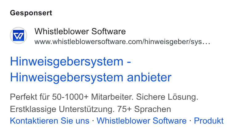 Formalize ad on Google Ads: Gesponsert Hinweisgebersystem - Hinweisgebersystem anbieter Perfekt fir 50-1000+ Mitarbeiter. Sichere Lésung. Erstklassige Unterstitzung. 75+ Sprachen Kontaktieren Sie uns - Whistleblower Software - Produkt