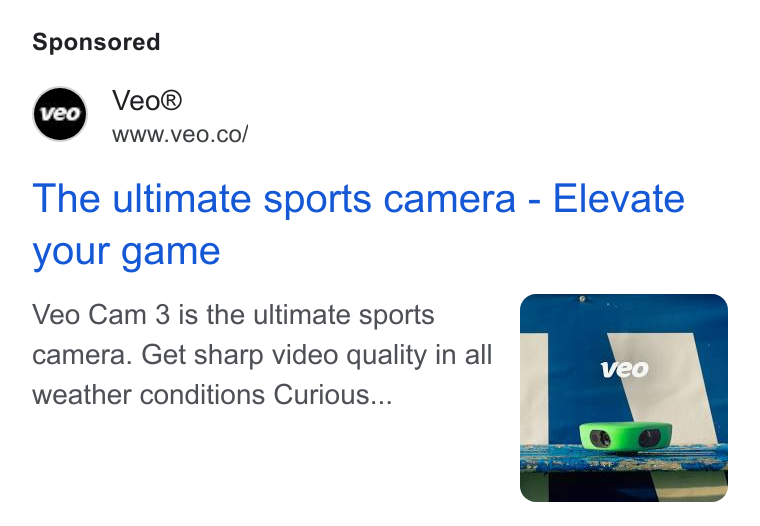 Veo Technologies ad on Google Ads: The ultimate sports camera - Elevate your game Veo Cam 3 is the ultimate sports camera. Get sharp video quality in all weather conditions Curious...