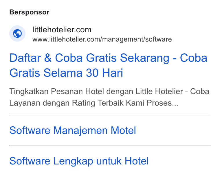 Little Hotelier ad on Google Ads: www littlehotelier.com/management/software Daftar & Coba Gratis Sekarang - Coba Gratis Selama 30 Hari Tingkatkan Pesanan Hotel dengan Little Hotelier - Coba Layanan dengan Rating Terbaik Kami Proses... Software Manajemen Motel Software Lengkap untuk Hotel