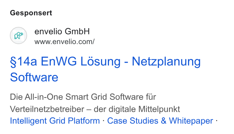 envelio ad on Google Ads: Gesponsert §14a En WG Losung - Netzplanung Software Die All-in-One Smart Grid Software fur Verteilnetzbetreiber — der digitale Mittelpunkt Intelligent Grid Platform - Case Studies & Whitepaper -