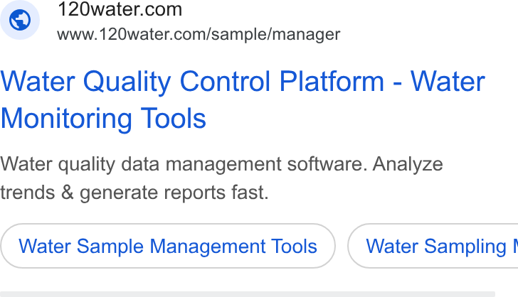 120Water ad on Google Ads: www.120water.com/sample/manager Water Quality Control Platform - Water Monitoring Tools Water quality data management software. Analyze trends & generate reports fast. Water Sample Management Tools ) ( Water Sampling!