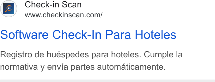 Check-in Scan ad on Google Ads: Software Check-In Para Hoteles Registro de huéspedes para hoteles. Cumple la normativa y envia partes automaticamente.