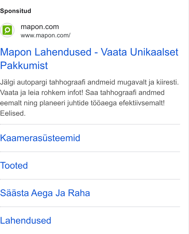 Mapon ad on Google Ads: www.mapon.com/ Mapon Lahendused - Vaata Unikaalset Pakkumist Jalgi autopargi tahhograafi andmeid mugavalt ja kiiresti. Vaata ja leia rohkem infot! Saa tahhograafi andmed eemalt ning planeeri juhtide t6daega efektiivsemalt! Eelised. Kaamerasusteemid Tooted Saasta Aega Ja Raha Lahendused