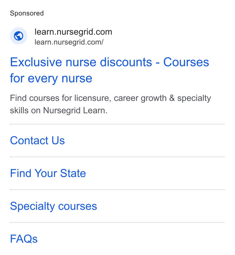 NurseGrid ad on Google Ads: we learn.nursegrid.com/ Exclusive nurse discounts - Courses for every nurse Find courses for licensure, career growth & specialty skills on Nursegrid Learn. Contact Us Find Your State Specialty courses FAQs