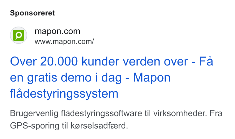 Mapon ad on Google Ads: www.mapon.com/ Over 20.000 kunder verden over - Fa en gratis demo i dag - Mapon fladestyringssystem Brugervenlig fladestyringssoftware til virksomheder. Fra GPS-sporing til korselsadfzerd.