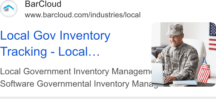 BarCloud ad on Google Ads: Local Gov Inventory Tracking - Local... Local Government Inventory Managem. 4.94 ff, t N Software Governmental Inventory Manas