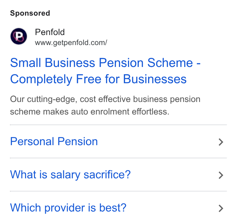 Penfold ad on Google Ads: Small Business Pension Scheme - Completely Free for Businesses Our cutting-edge, cost effective business pension scheme makes auto enrolment effortless. Personal Pension What is salary sacrifice? Which provider is best?