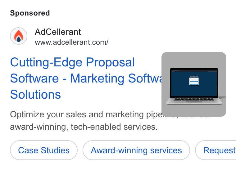 AdCellerant ad on Google Ads: Cutting-Edge Proposal Software - Marketing Softwé Solutions Optimize your sales and marketing pipe award-winning, tech-enabled services.