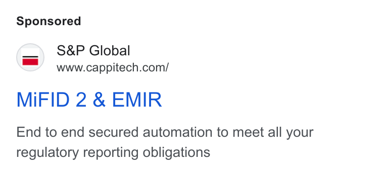 Cappitech ad on Google Ads: Mi FID 2 & EMIR End to end secured automation to meet all your regulatory reporting obligations