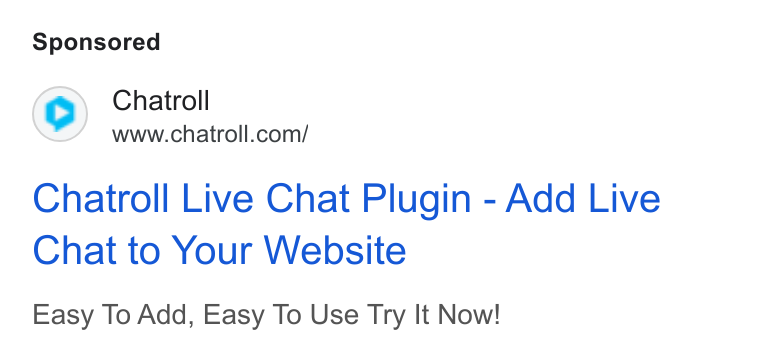 Chatroll ad on Google Ads: Chatroll Live Chat Plugin - Add Live Chat to Your Website Easy To Add, Easy To Use Try It Now!