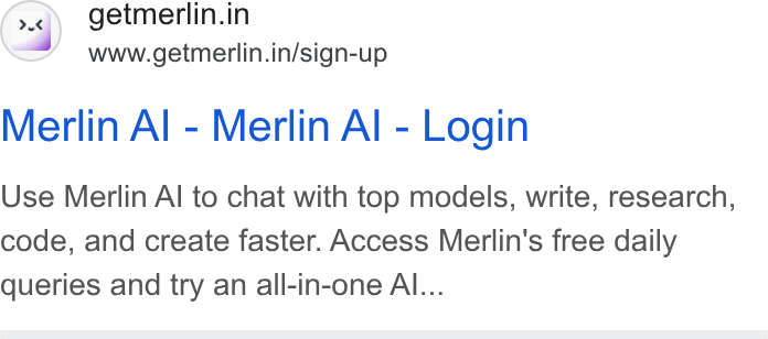 Merlin AI ad on Google Ads: www.getmerlin.in/sign-up Merlin Al - Merlin Al - Login Use Merlin Al to chat with top models, write, research, code, and create faster. Access Merlin's free daily queries and try an all-in-one Al...