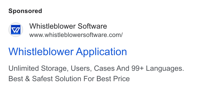Formalize ad on Google Ads: Whistleblower Application Unlimited Storage, Users, Cases And 99+ Languages. Best & Safest Solution For Best Price