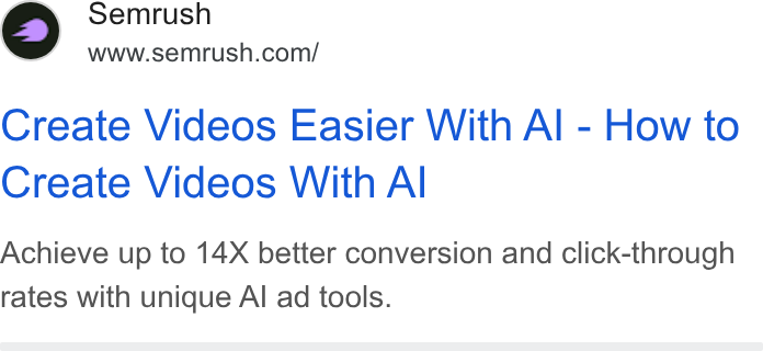 Semrush Google ad: Search text ad