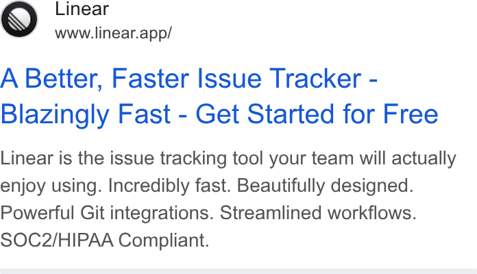 Linear Google ad: Search text ad
