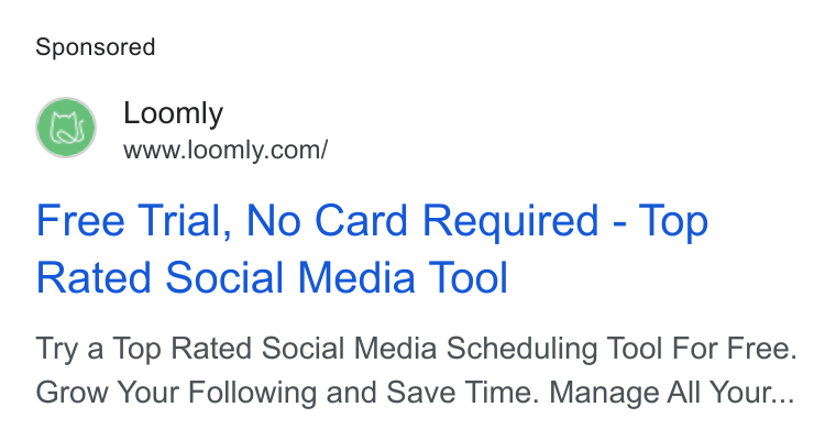 Loomly ad on Google Ads: Free Trial, No Card Required - Top Rated Social Media Tool Try a Top Rated Social Media Scheduling Tool For Free. Grow Your Following and Save Time. Manage All Your...