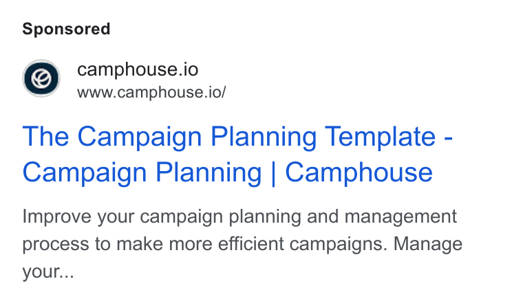Camphouse ad on Google Ads: camphouse.io www.camphouse.io/ The Campaign Planning Template - Campaign Planning | Camphouse Improve your campaign planning and management process to make more efficient campaigns. Manage your...