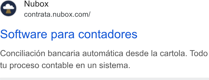 Nubox ad on Google Ads: Software para contadores Conciliacion bancaria automatica desde la cartola. Todo tu proceso contable en un sistema.