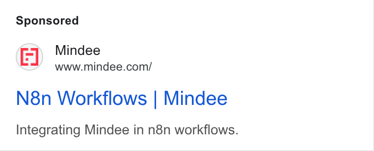 Mindee ad on Google Ads: N8n Workflows | Mindee Integrating Mindee in n8n workflows.