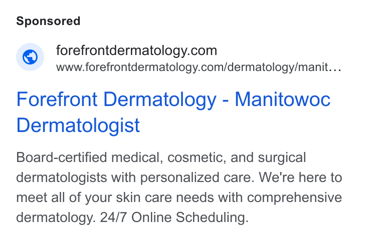 Forefront Dermatology Glen Allen, VA ad creative