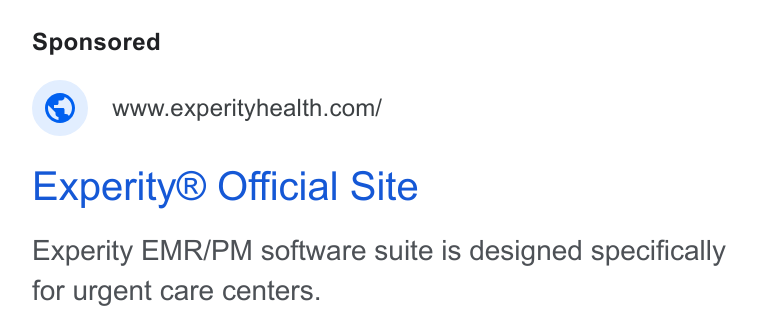 Experity ad on Google Ads: Experity® Official Site Experity EMR/PM software suite is designed specifically for urgent care centers.