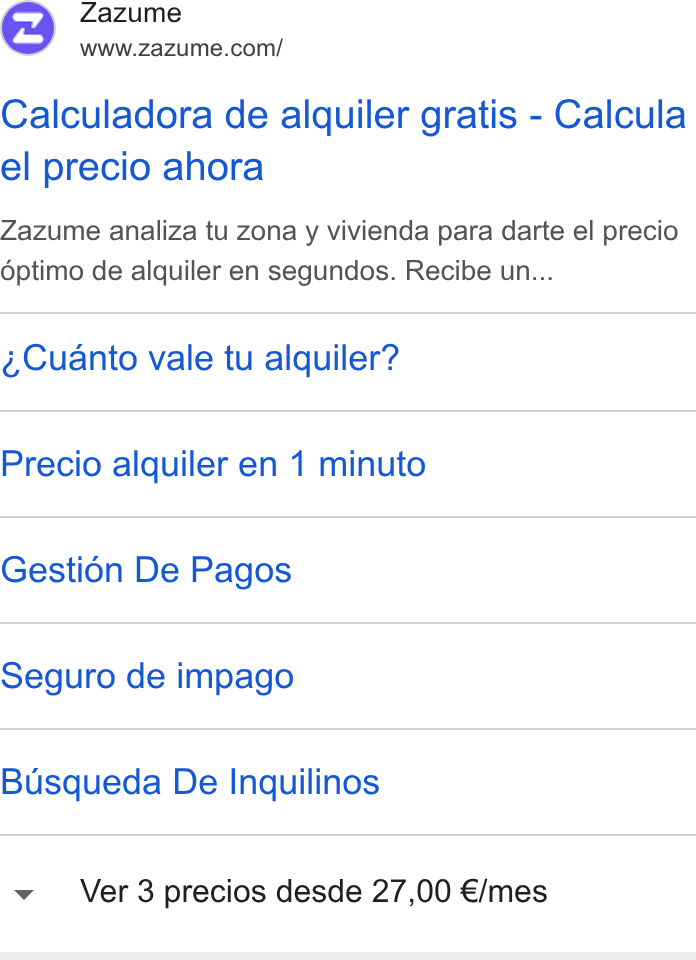 Zazume ad on Google Ads: Calculadora de alquiler gratis - Calcula el precio ahora Zazume analiza tu zona y vivienda para darte el precio 6ptimo de alquiler en segundos. Recibe un... Cuanto vale tu alquiler? Precio alquiler en 1 minuto Gesti6n De Pagos Seguro de impago Busqueda De Inquilinos Ver 3 precios desde 27,00 €/mes