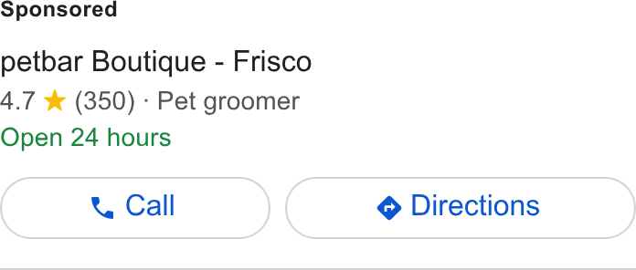 MyTime ad on Google Ads: petbar Boutique - Frisco 4.7 ¥& (350) - Pet groomer Open 24 hours