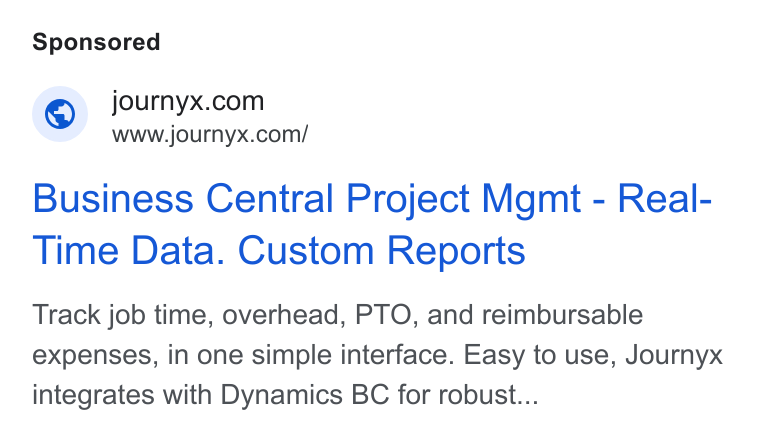 Journyx ad on Google Ads: www.journyx.com/ Business Central Project Mgmt - Real- Time Data. Custom Reports Track job time, overhead, PTO, and reimbursable expenses, in one simple interface. Easy to use, Journyx integrates with Dynamics BC for robust...