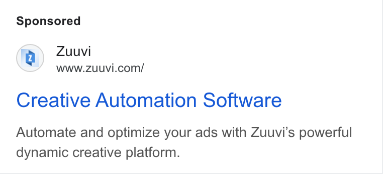 Zuuvi ad on Google Ads: Creative Automation Software Automate and optimize your ads with Zuuvi’s powerful dynamic creative platform.