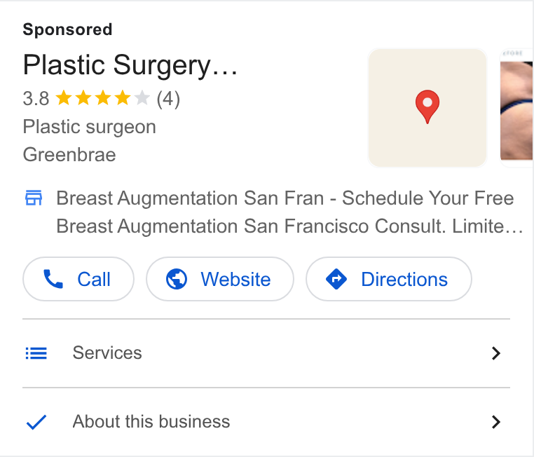 Plastic Surgery Specialists ad creative