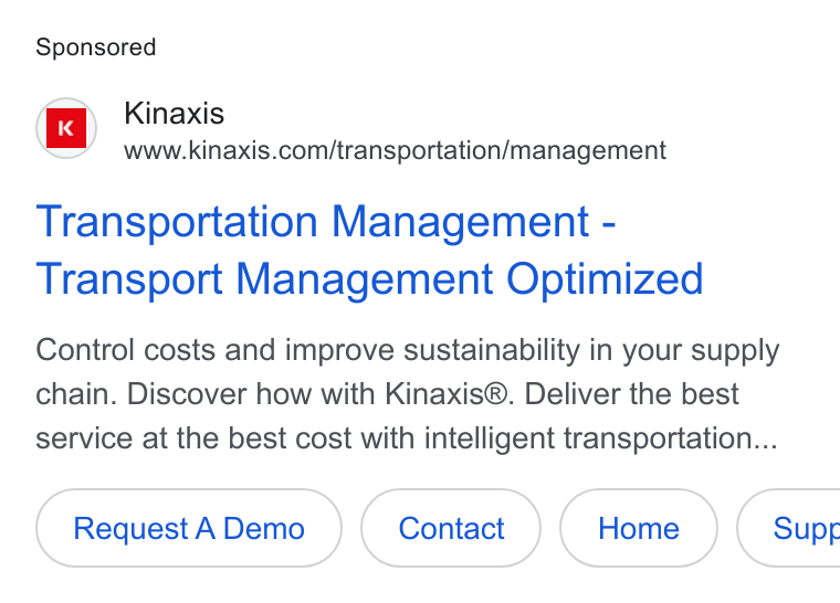 Kinaxis ad on Google Ads: Transportation Management - Transport Management Optimized Control costs and improve sustainability in your supply chain. Discover how with Kinaxis®. Deliver the best service at the best cost with intelligent transportation... Request A Demo (Home ) ( Supe