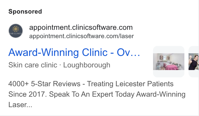 Clinic Software CRM ad on Google Ads: appointment.clinicsoftware.com/laser Award-Winning Clinic - Ov... Skin care clinic - Loughborough 4000+ 5-Star Reviews - Treating Leicester Patients Since 2017. Speak To An Expert Today Award-Winning Laser...
