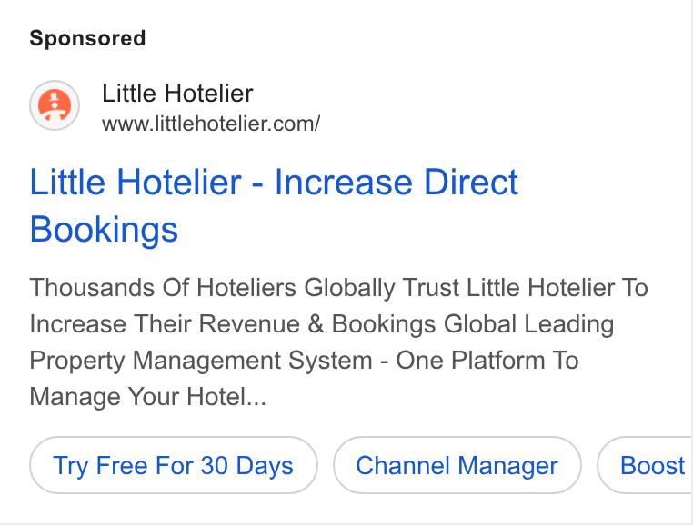 Little Hotelier ad on Google Ads: Little Hotelier - Increase Direct Bookings Thousands Of Hoteliers Globally Trust Little Hotelier To Increase Their Revenue & Bookings Global Leading Property Management System - One Platform To Manage Your Hotel... Try Free For 30 Days Channel Manager