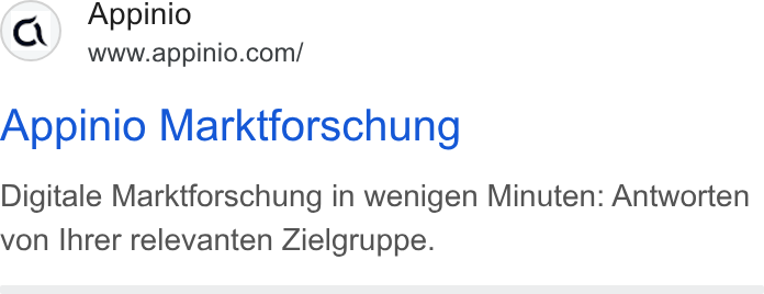 Appinio ad on Google Ads: Appinio Marktforschung Digitale Marktforschung in wenigen Minuten: Antworten von Ihrer relevanten Zielgruppe.