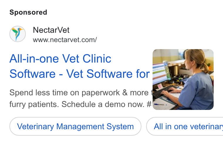 NectarVet ad on Google Ads: All-in-one Vet Clinic Veterinary Management System ) ( Allin one veterinar