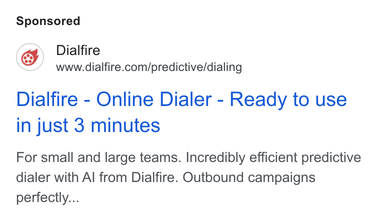 Appointlet ad on Google Ads: Dialfire - Online Dialer - Ready to use in just 3 minutes For small and large teams. Incredibly efficient predictive dialer with Al from Dialfire. Outbound campaigns perfectly...