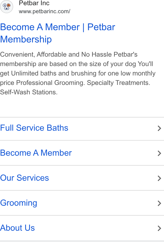 MyTime ad on Google Ads: Become A Member | Petbar Membership Convenient, Affordable and No Hassle Petbar's membership are based on the size of your dog You'll get Unlimited baths and brushing for one low monthly price Professional Grooming. Specialty Treatments. Self-Wash Stations. Full Service Baths > Become A Member > Our Services > Grooming > About Us >