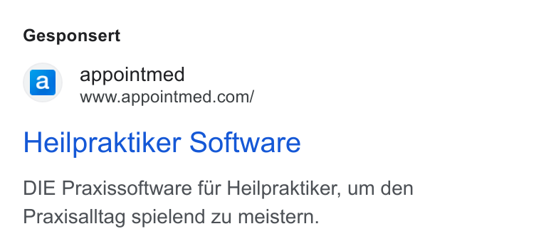 appointmed ad on Google Ads: Gesponsert Heilpraktiker Software DIE Praxissoftware fur Heilpraktiker, um den Praxisalltag spielend zu meistern.
