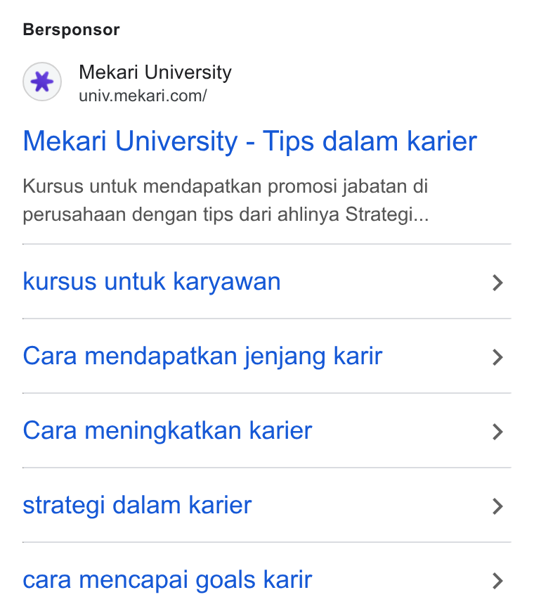 Mekari ad on Google Ads: Bersponsor Mekari University - Tips dalam karier Kursus untuk mendapatkan promosi jabatan di perusahaan dengan tips dari ahlinya Strategi... kursus untuk karyawan Cara mendapatkan jenjang karir Cara meningkatkan karier strategi dalam karier cara mencapai goals karir