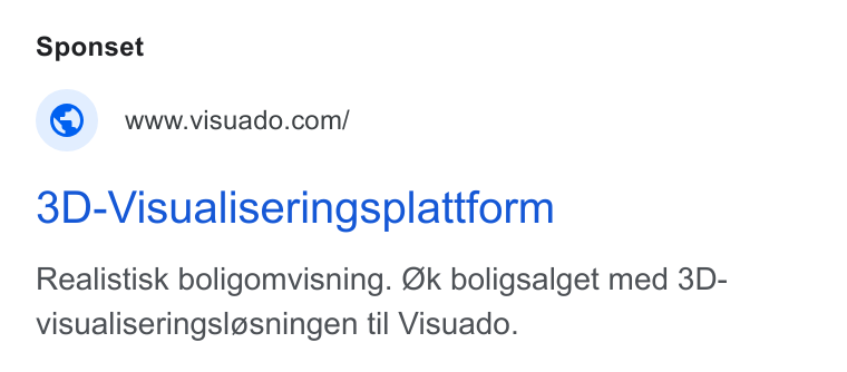 Visuado ad on Google Ads: 3D-Visualiseringsplattform Realistisk boligomvisning. Ok boligsalget med 3D- visualiseringsl@sningen til Visuado.